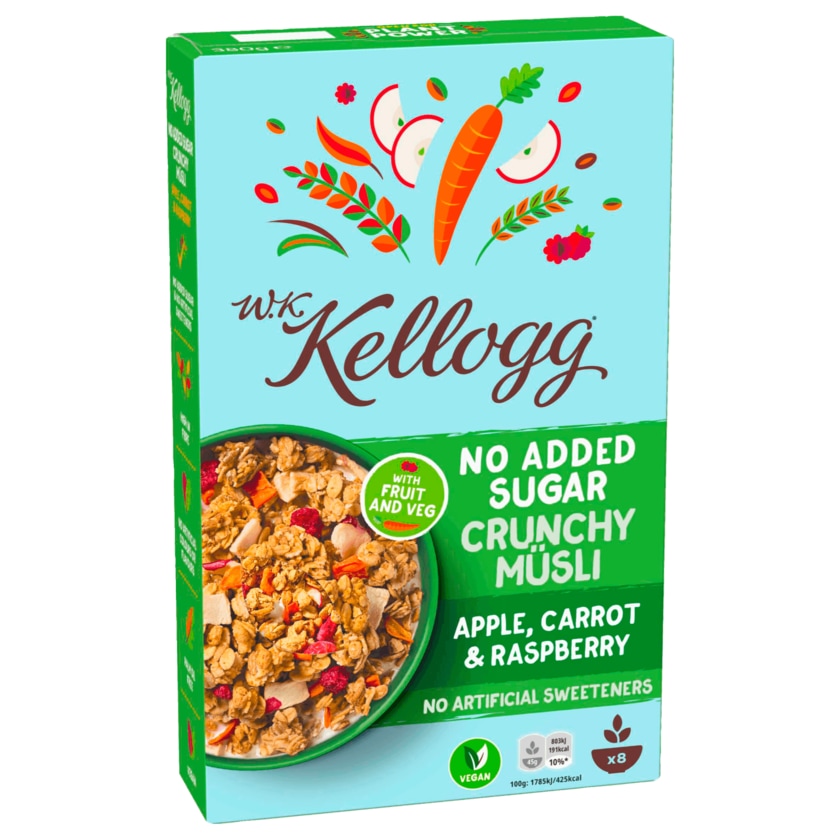 W.K. Kellogg No Added Sugar Crunchy Müsli Apple, Carrot & Raspberry 380g